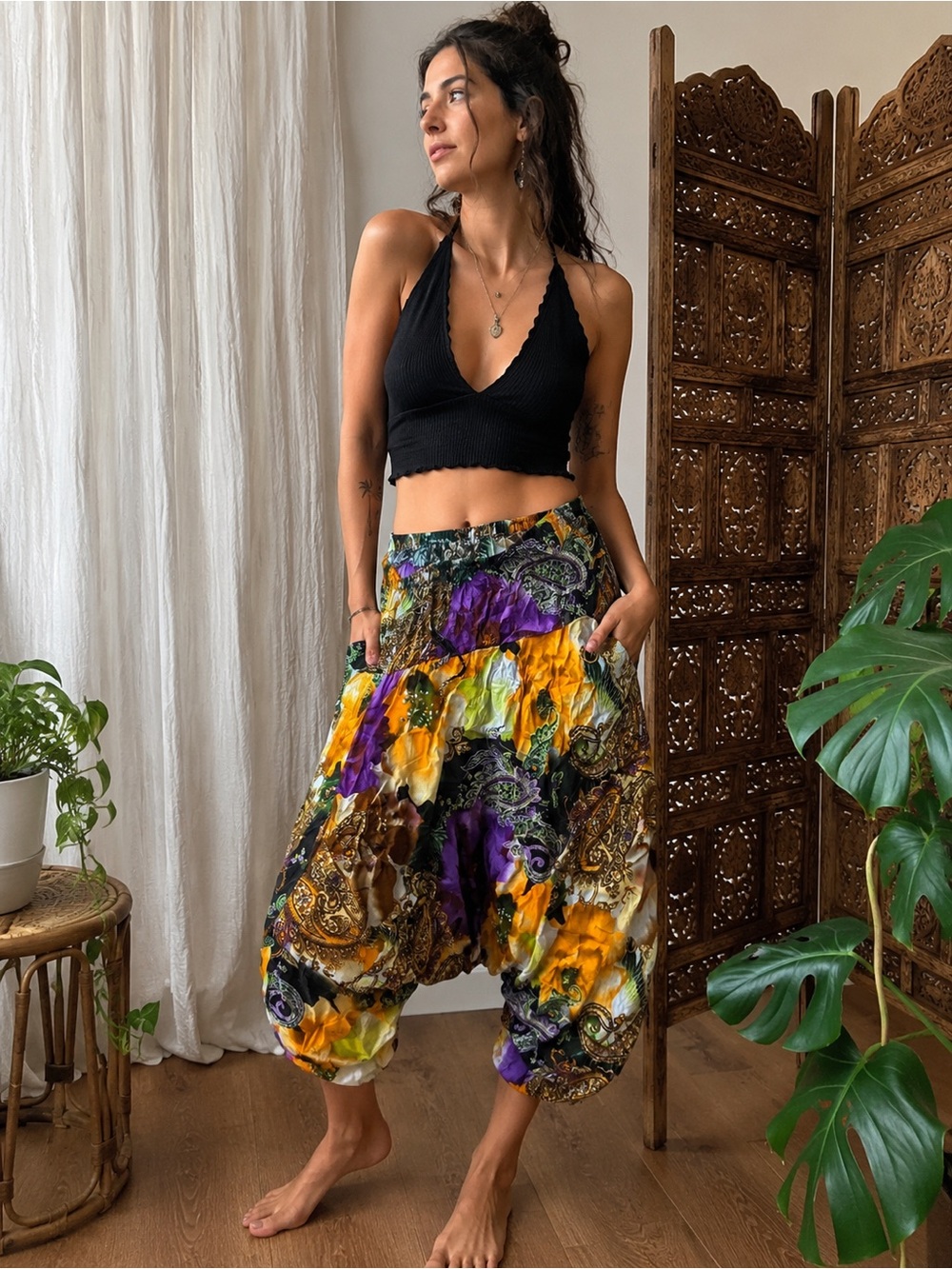 Bohemian Floral Harem Capris - Multicolor